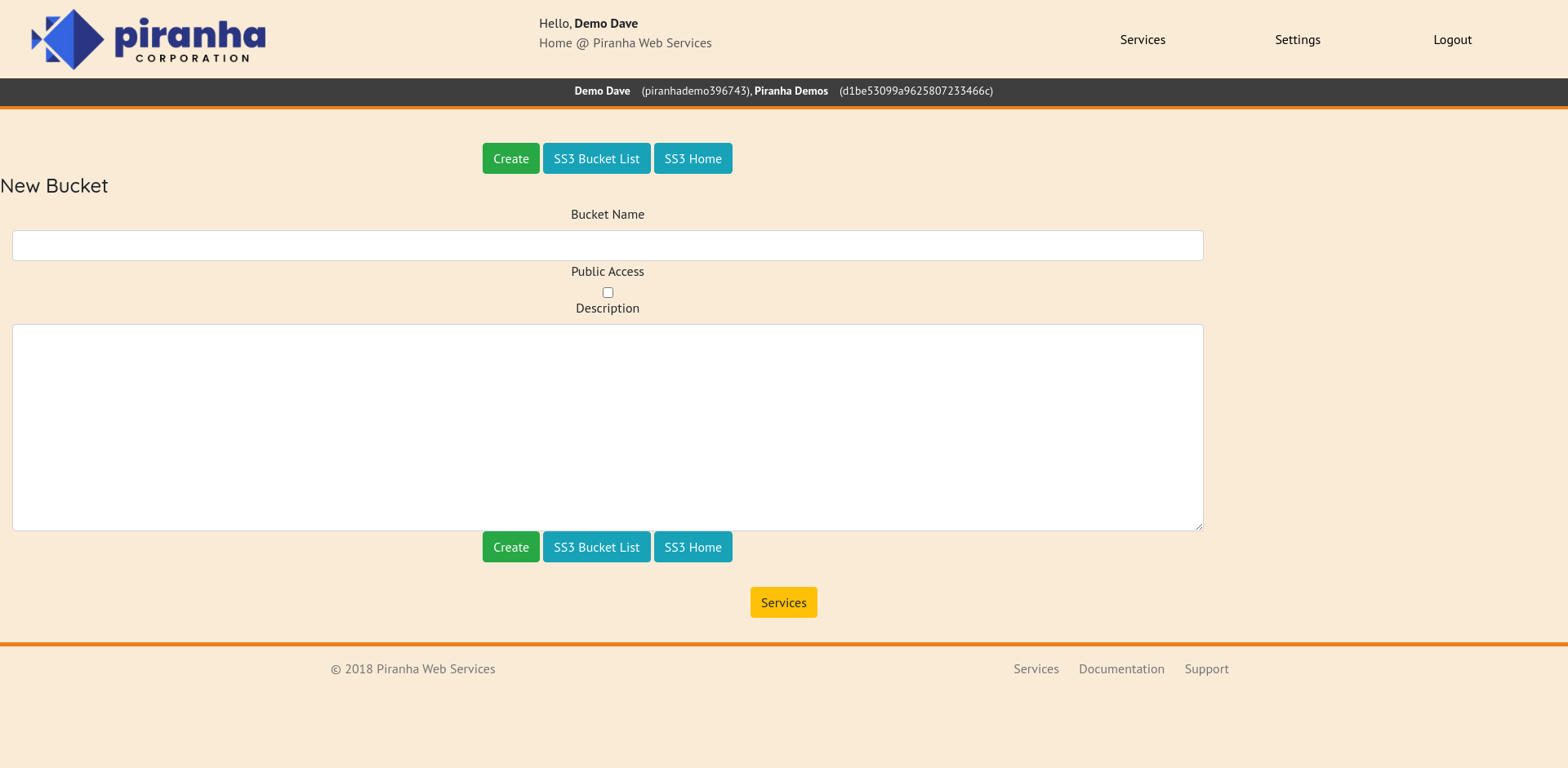 Create Storage Bucket Interface